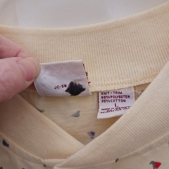 Vintage Jordan Christopher Pale Yellow Geometric Shapes Henley Shirt Size L - Picture 5 of 6